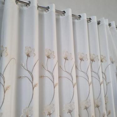 Imagem de Cortina Para Sala Voil Bordado Com Forro Microfibra P/Varão 3,00X2,40 