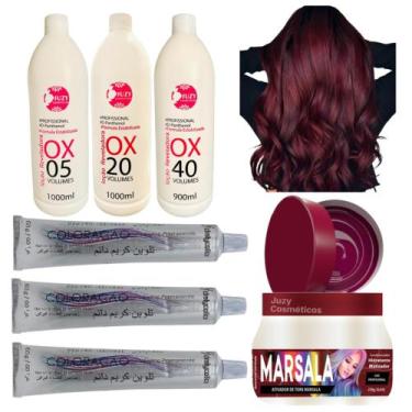 Imagem de Kit Cabelos Marsala Matiz 250g + 3 Tinta C/ Ox 1l - Juzy Cosméticos, 7