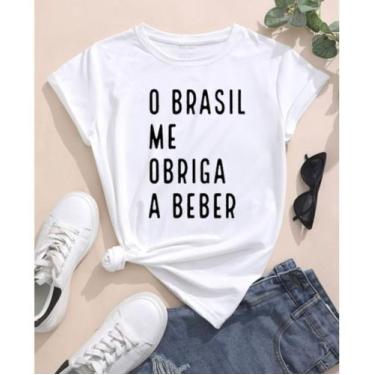 Imagem de Camiseta Baby Look Feminina Frase O Brasil Me Obriga A Beber - SEMPREN