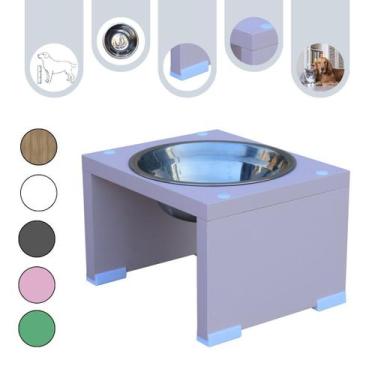 Imagem de Comedouro Gato Cachorro Elevado Pet MDF Nick Rose - Inox - Maderacco