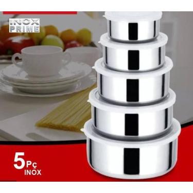 Imagem de Jogo Conjunto De Tigelas Aço Inox 5 Peças Potes c/ Tampa - Soft