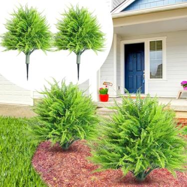 Imagem de Solsew 2 peças de samambaia artificial de Boston com estaca de solo integrada 61 cm, planta sintética realista resistente a UV com ponta para decoração de casamento e jardim interno e externo