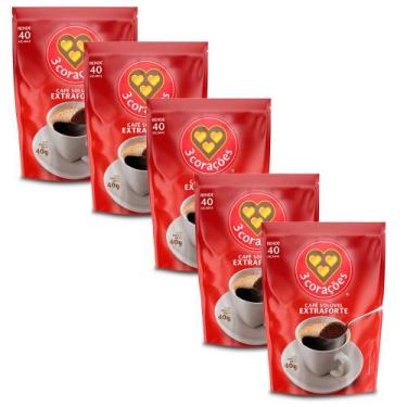 Imagem de Café Solúvel Extraforte Três Corações Kit 5 Pacotes de 40g