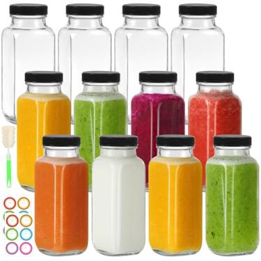 Imagem de CAKKVDE Garrafas de vidro de 236 ml com tampas, pacote com 12, garrafas de vidro reutilizáveis, frascos de água de 250 ml para leite, suco, kombucha, gengibre, copos de bebida, frascos de suco