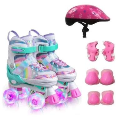 Imagem de Patins Roller Infantil Arco Íris Sport 4 Rodas Ajustavel Led c/ kit se