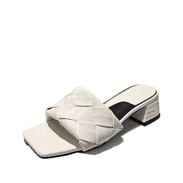 Imagem de Sandálias femininas de verão, qualidade, brancas, pretas, roxas, mulas, salto quadrado, chinelo, sapatos femininos(White,37EU)