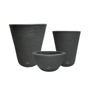 Imagem de Kit 3 vasos de planta acabamento grafiato com tamanhos diferentes, sala, varanda e jardim (Cinza Chumbo)