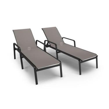Imagem de Kit 2 Espreguiçadeiras Riviera Piscina Alumínio Preto Tela - Aluv Móve