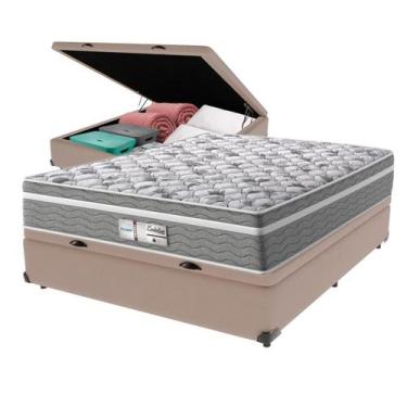 Imagem de Cama Box Baú Viúvo Bege + Colchão Evolution Molas Ensacadas Probel