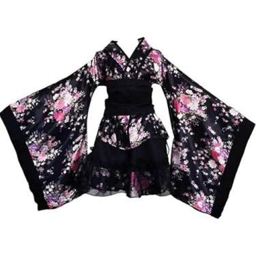 Imagem de Vestido de empregada Lolita Sakura Kimono Yukata Uniforme Anime Cosplay Fantasias Roupão de Banho Feminino