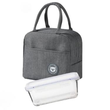 Imagem de Pote Hermético de Vidro + Lancheira Térmica – Marmita Térmica, Fitness e Lancheira, Design Prático e Seguro, Mantém os Alimentos Frescos e Organizados, Perfeito para Uso Diário e Viagens. (Cinza)