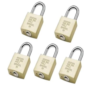 Imagem de Kit 5 Cadeado com Chave 30Mm 3F Malas Mochilas Baus Janelas Portao Armarios Proteção Segurança