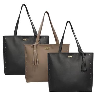 Imagem de Bolsa Feminina Sacola Grande Kit Com 3 Peças Universitária De Ombro - 