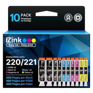 Imagem de Cartuchos de Tinta E-Z Ink Compatíveis com Canon PGI-220 CLI-221 para PIXMA MP560 MX860 MX870, 10 Unidades (2 Pretos Grandes, 2 Pequenos, 6 Coloridos)