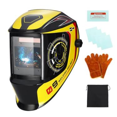 Imagem de NDUUN Capacete de soldagem de cor verdadeira máscara de soldador de escurecimento automático 10 cm x 6,7 cm tela de visualização grande alimentada por bateria solar com 4 sensores de arco faixa de
