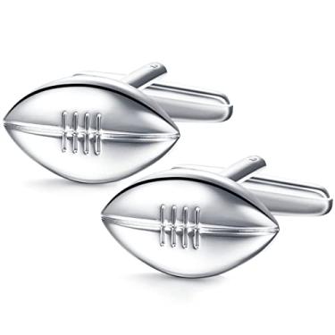 Imagem de Abotoaduras esportivas de futebol americano com bola de rugby da HONEY BEAR para homens, camiseta, presente de casamento, prata