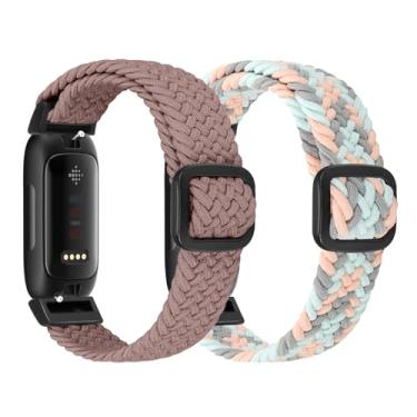 Imagem de FTYQUEE Alças trançadas elásticas ajustáveis compatíveis com Fitbit Inspire 3/Inspire 2/Inspire HR/Inspire/Ace 3/Ace 2 para mulheres e homens, pulseiras esportivas elásticas de tecido de nylon para Fitbit Inspire 3/2 (azul pó + roxo esfumaçado)