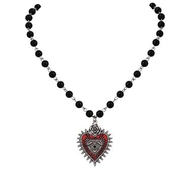 Imagem de Sacina Colar gótico Y2k Bat Evil Eye Coração, Coração Vermelho, Colar Gótico, Colar Y2k, Colar de Halloween, Joias Costome, Presente de Natal para Mulheres, Zinco, Ônix