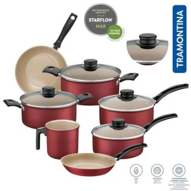 Imagem de Jogo de Panelas Tramontina 7 Peças Starflon T1 Caçarola, Vermelho, 7 p