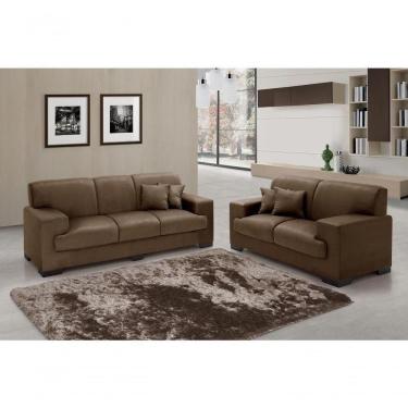 Imagem de Sofá Manu Conjunto 2 E 3 Lugares Clássico Fixo Confortável Sala Império Marrom 379