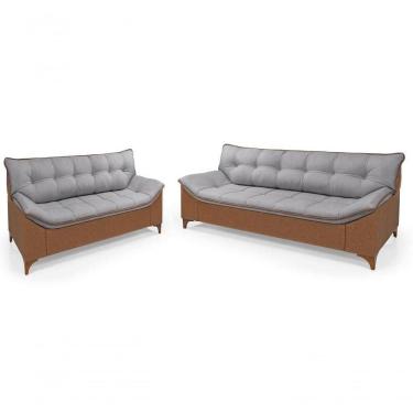 Imagem de Sofá Veneza Conj. 2 E 3 Lugares Composê Linho/courissimo Fixo Base Madeira Império Grafite 199/856