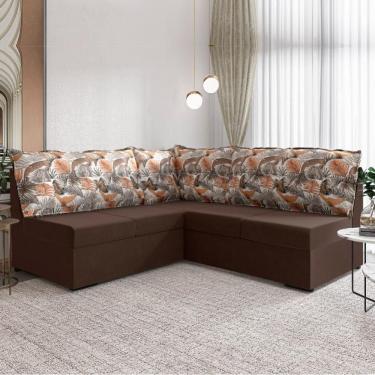 Imagem de Sofá de Canto 5 Lugares Renaut Suede Marrom / Palmeira Marrom / Palmeira
