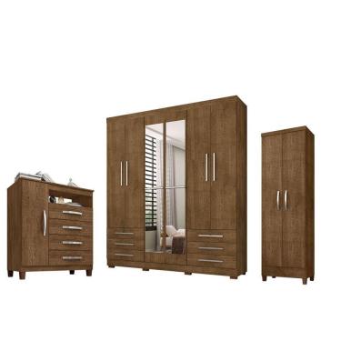 Imagem de Guarda Roupa Casal Londres Com Espelho E Cômoda Sapateira Cannes E Multiuso Egito Malbec Incorplac