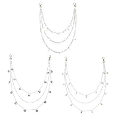 Imagem de UR URLIFEHALL 3 peças, corrente de cinto de prata, 3 estilos, corrente de bolso gótica com coração estrela borboleta, decorações para calças de ganga, universal, liga, sem pedras preciosas, Universal
