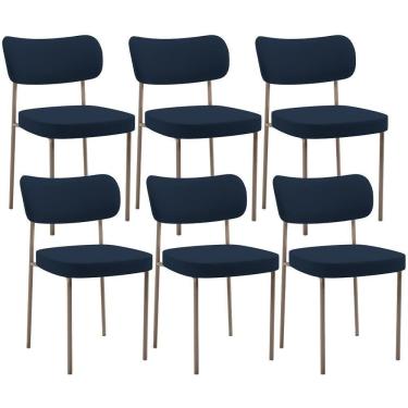 Imagem de Kit 06 Cadeiras Estofadas Para Sala De Jantar Melina Base Arena L02 Suede Azul Marinho - Lyam Decor