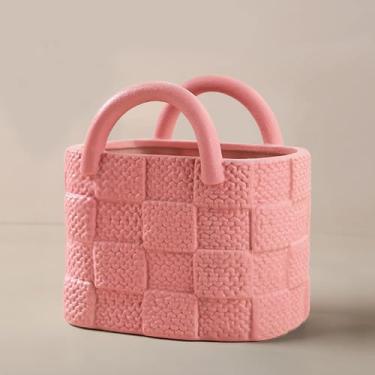 Imagem de Yeysynana Vaso De Cerâmica, Pequeno Flores Moderno Para Decoração Casa, Coleção Bolsas, Vasos Florais Criativos, Centro Mesa, Arranjos Decorativos Tiro (Rosa)