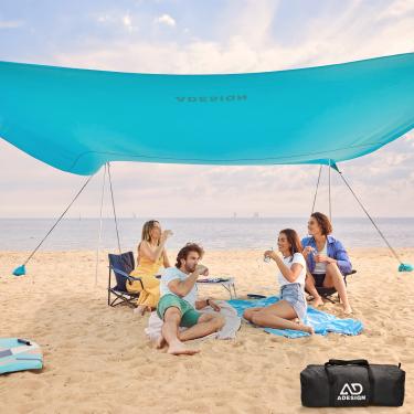 Imagem de ADesign Tenda De Praia À Prova Vento, Abrigo Solar Com 8 Sacos Areia, Pá Areia Grande Para Família, Fps 50+, 1,9 M Altura, Cobertura Externa Fácil Montar Férias, Acampamentos E Piqueniques