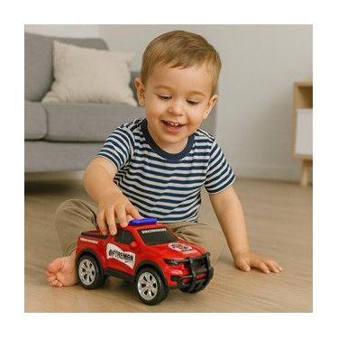 Imagem de Caminhonete Brinquedo Infantil Criança Polícia Bombeiro Carrinho Bonec