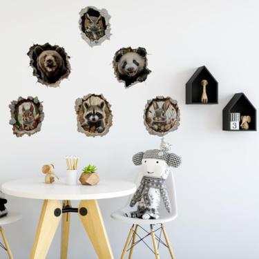 Imagem de Adesivos de parede 3D com desenho animado criativo de animais quebrando parede adesivo autoadesivo para quarto infantil