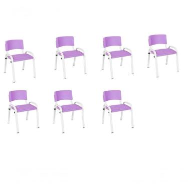 Imagem de Kit 7 Cadeiras Infantil Iso, Escola, Base Branco- Lilas