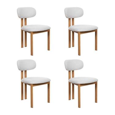 Imagem de Kit 4 Cadeiras De Jantar Tulipa Estrutura Aço Carbono Laminado Natural Com Estofado Linho Cru