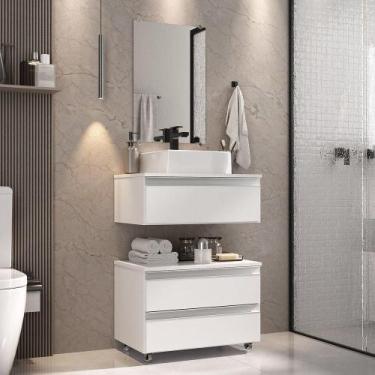 Imagem de Conjunto Gabinete Banheiro Creta 60cm (gabinete+espelheira+cuba) Branc