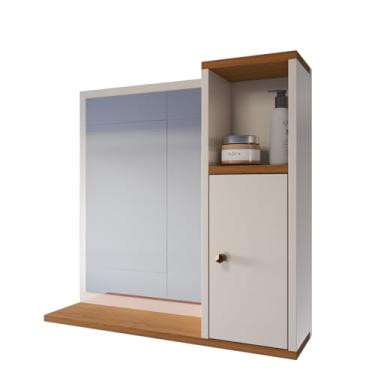 Imagem de Espelheira Armário De Banheiro Beauty 1 Portas Com Espelho Nicho (Off White Freijó)