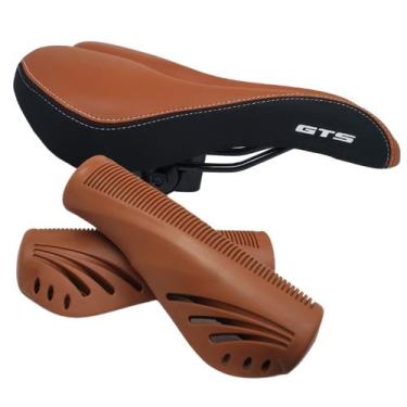 Imagem de Selim Vazado Bike Mtb Gts Vintage Retro + Manopla Marrom, Marrom, Pret