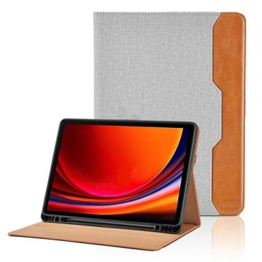 Imagem de Capa para Samsung Galaxy Tab S10 Plus 2024/S9 FE+/S9 Plus 12,4 polegadas 2023 - modelo SM-X820/X826B/X610/X616B/X810/X816B com suporte e bolso para caneta S, capa de couro sintético com suporte para