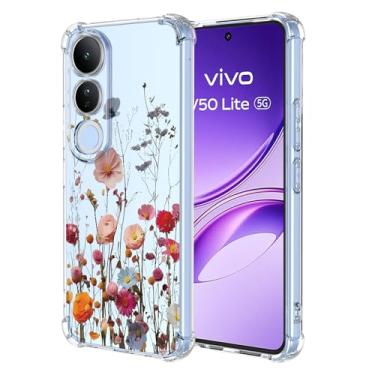 Imagem de RRXSYXL Capa para Vivo V50 Lite com estampa floral transparente, capa macia à prova de choque para Vivo V50 Lite, linda flor