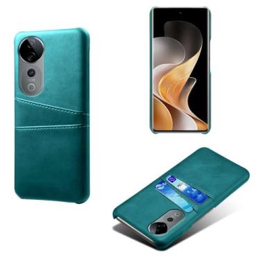 Imagem de Capas Compatível com VIVO S19 PRO 5G,Caso de couro PU-Tampa de telefone a prova de choque com 2 slots de cartão,Proteção anti-impressão digital e anti-gota-Green