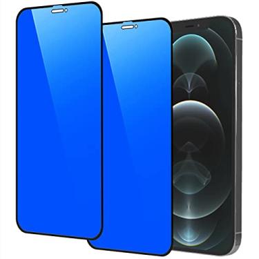 Imagem de FYDIKHN 2 peças de vidro temperado de privacidade para iPhone 12 Pro Max 6,7 polegadas, protetor de tela anti-espionagem azul espelhado