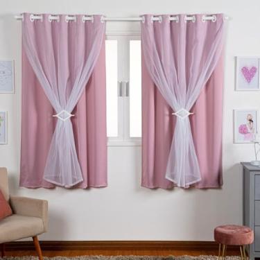 Imagem de Cortina Para Quarto Infantil 2.70x1.70 Tecido Blackout Liso Com Voal Indicado para Varão até 2,00m