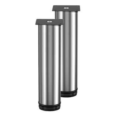 Imagem de Pernas ajustáveis de aço inoxidável de 200 mm, pernas de mesa prateadas, pernas redondas de armário para mesa de café, armário, mesa, sofá, prateleiras, móveis faça você mesmo, pacote com 2