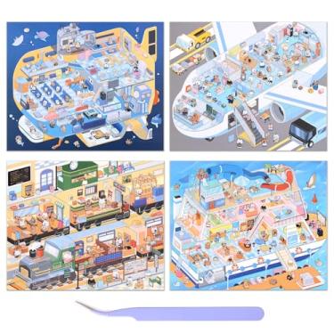 Imagem de Girls 3D Miniature Scene Stickers, 4 Sets Traffic Series DIY House Stickers for Submarine, Train, Cruise Ship, Airplane,Cute 3D Cartoon Sticker Scenes for Adult Kids Relief Stress Pass The Time