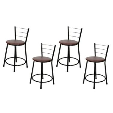 Imagem de Jogo 4 Banqueta Baixa Para Cozinha Preta Assento Marrom
