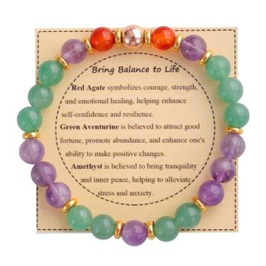 Imagem de KSQS Pulseira De Contas Pedras Curativas Para Mulheres, Proteção E Equilíbrio Com Preciosas Naturais, Cristal Espiritual Alívio Da Ansiedade Cartão Significado (Nº 45)