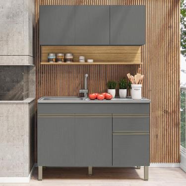 Imagem de Balcão Para Pia E Armário Aéreo 120 Cm Line Ktp Gris Cp Freijo