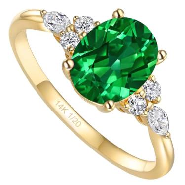 Imagem de Whurlda Anel de noivado feminino esmeralda banhado a prata esterlina 925 ouro amarelo 14K 1,5 quilates oval anel de compromisso aniversário do dia das mães para esposa mãe namorada presente de Natal