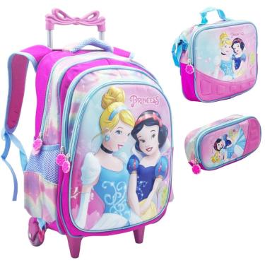 Imagem de Kit Mochila Infantil Rodinhas Escolar 3D - Princesas